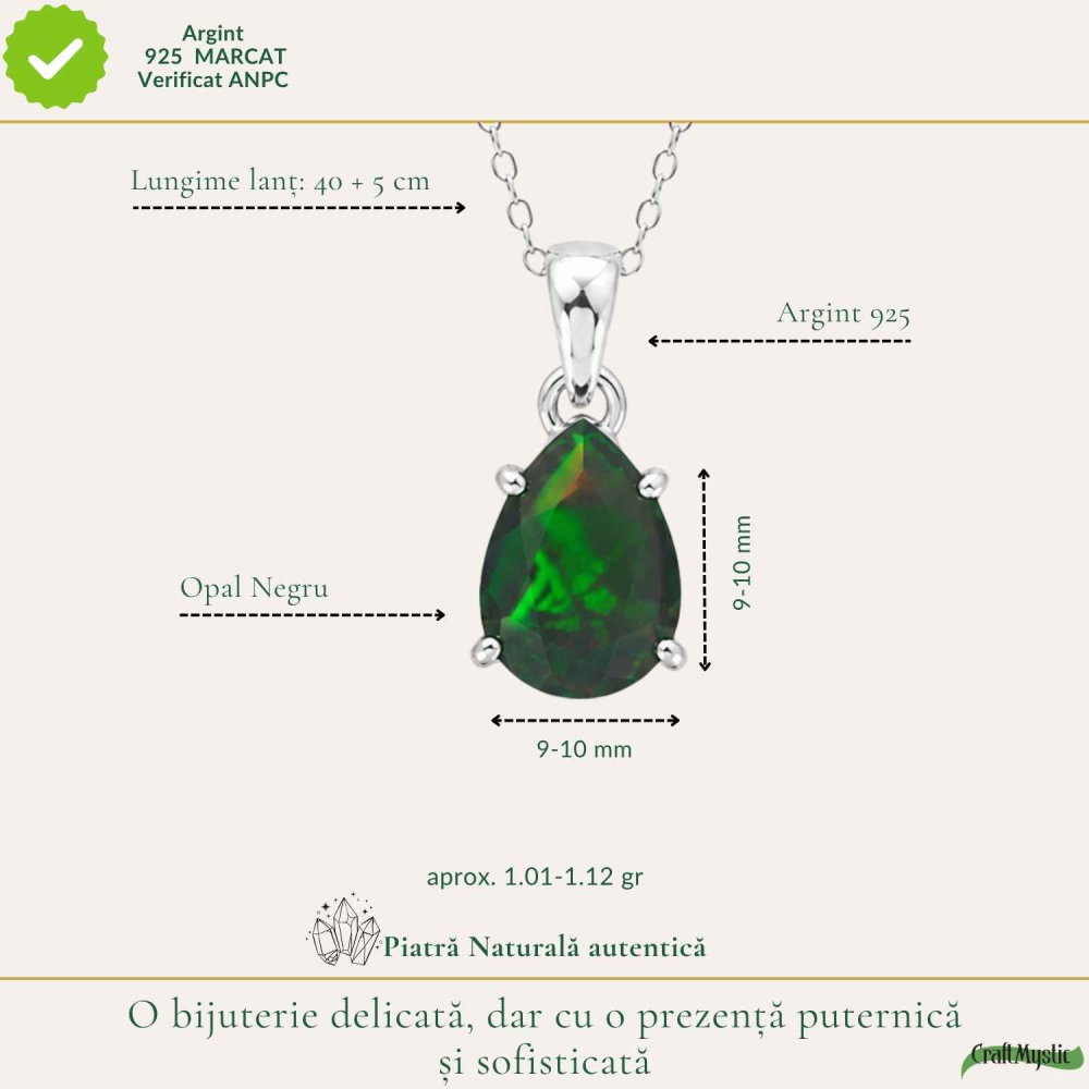 Colier Argint 925 cu Opal Negru Lacrima – Eleganta si Protectie Energetica [4]