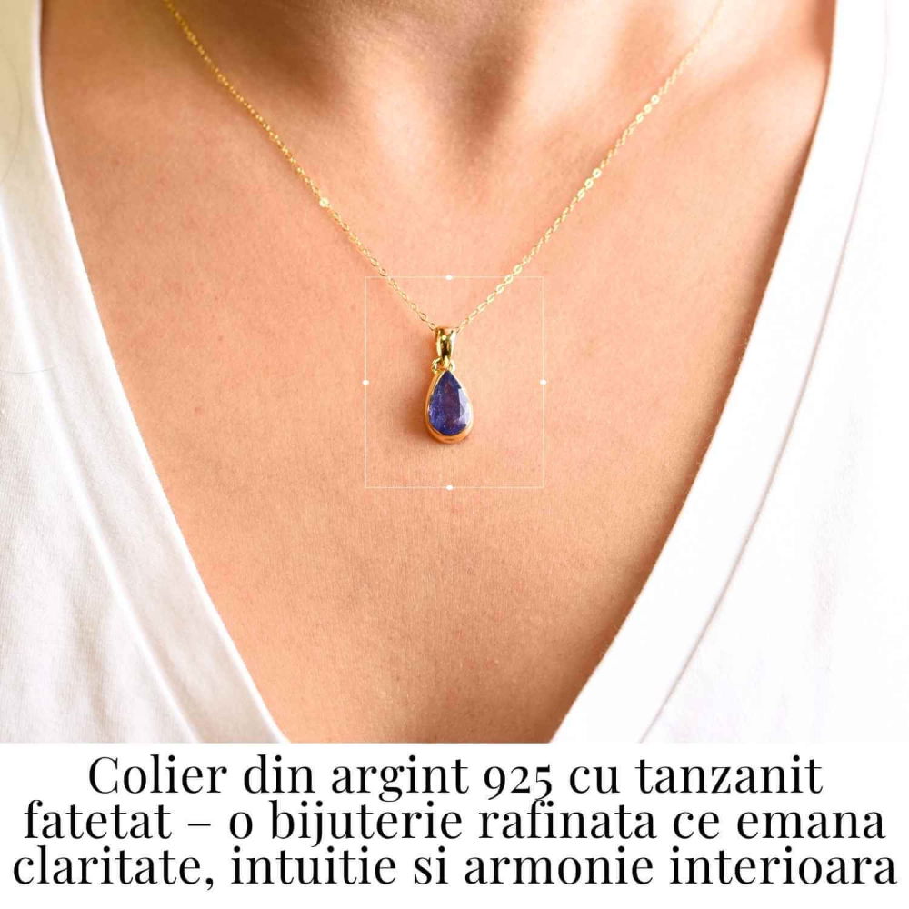Colier Argint 925 Placat cu Aur 18K si Tanzanit Fatetat in Forma de Lacrima – Claritate, Transformare si Armonie Interioara [2]