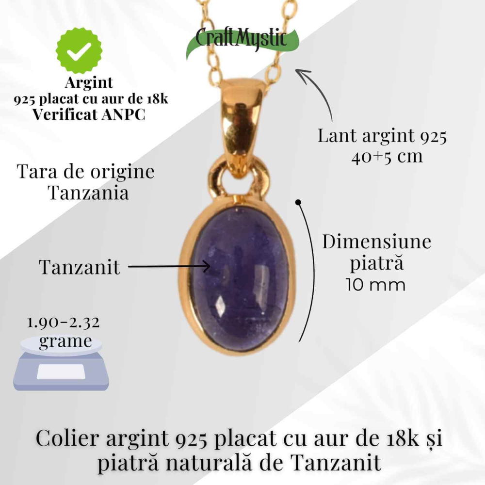 Colier Argint 925 placat cu Aur 18K si Tanzanit Oval – Echilibru si Claritate Spirituala [4]