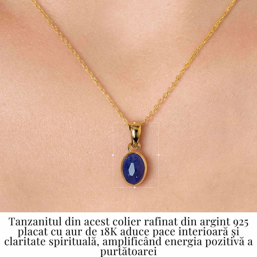 Colier Argint 925 placat cu Aur 18K si Tanzanit Oval – Echilibru si Claritate Spirituala [2]
