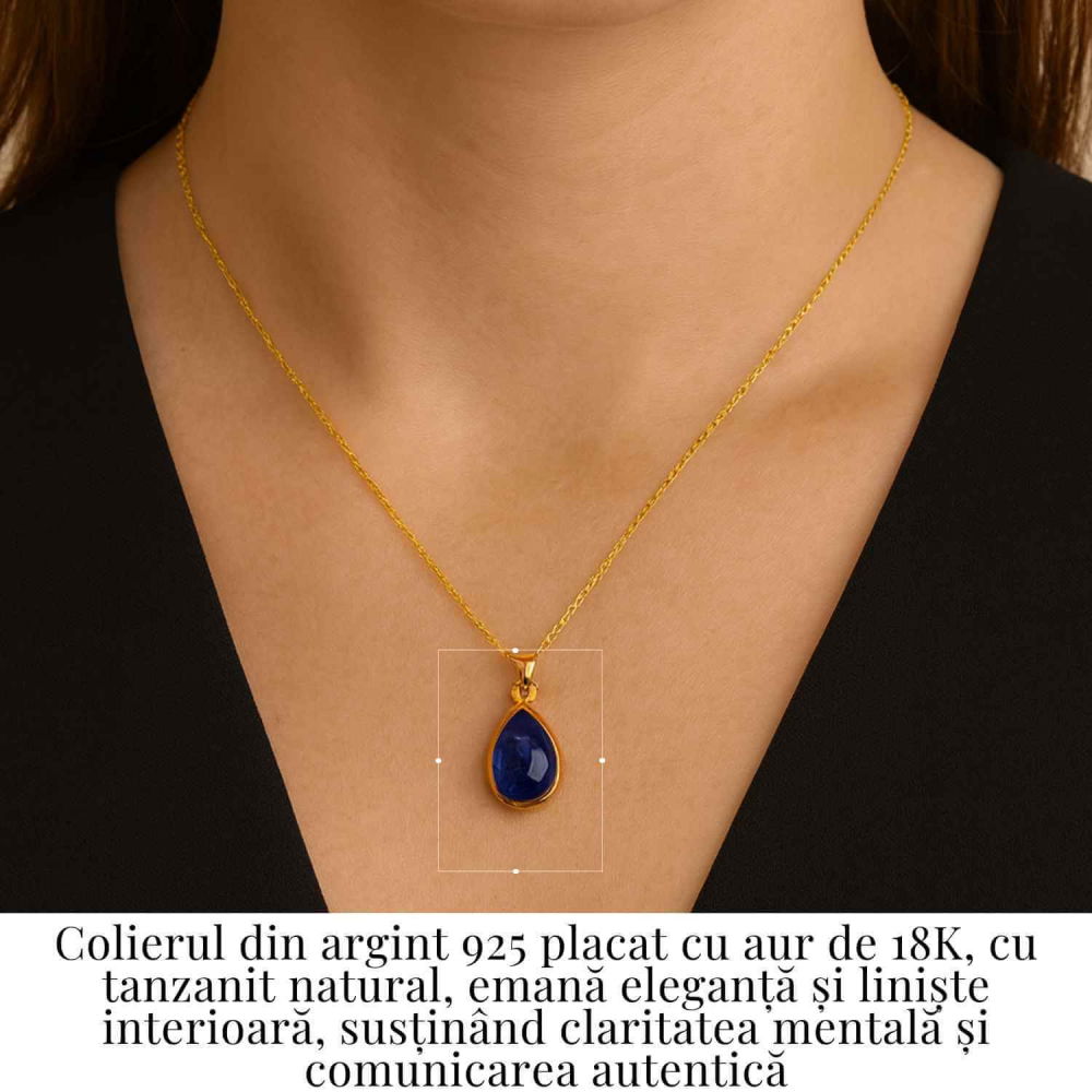 Colier Argint 925 placat cu Aur 18K si Tanzanit Lacrima – Claritate si Renastere Spirituala [2]