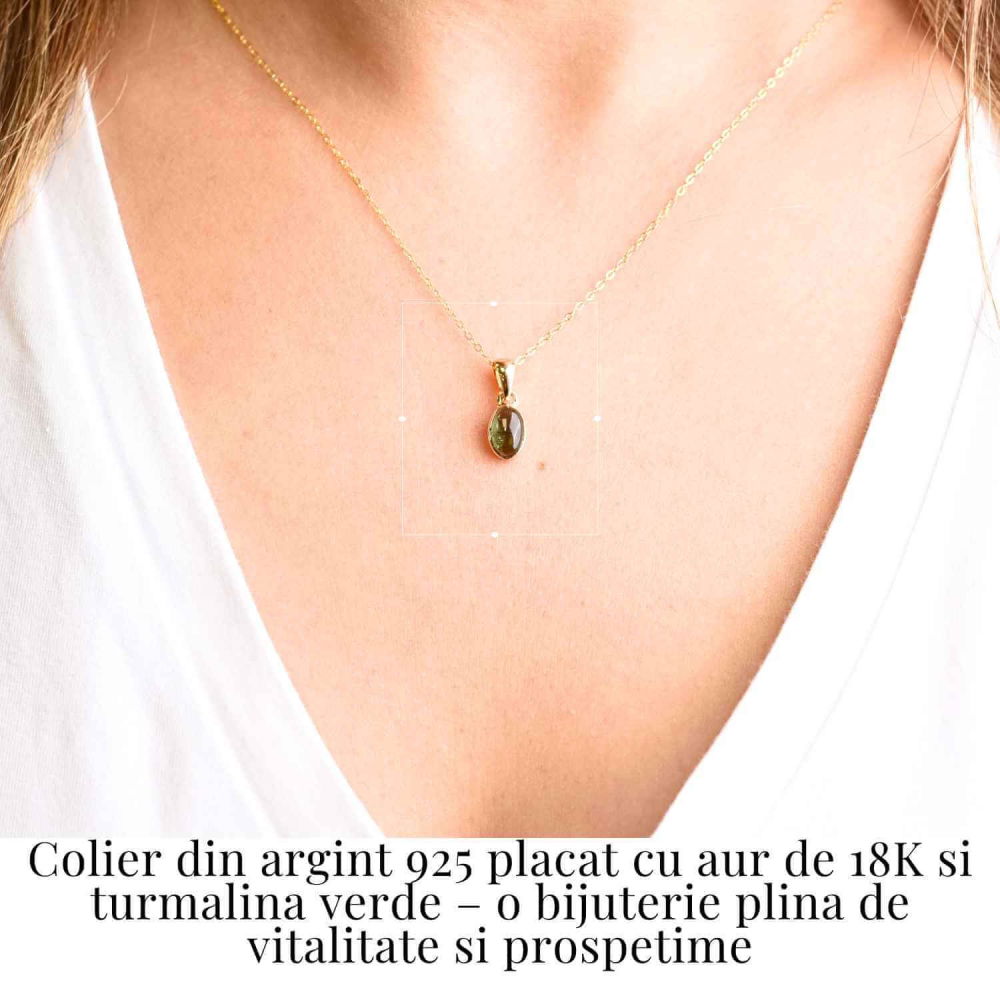 Colier Argint 925 Placat cu Aur 18K si Turmalina Verde Naturala – Armonie, Prosperitate si Vindecare Emotionala [2]