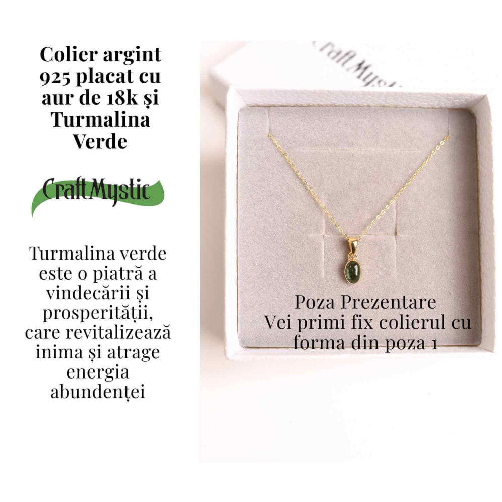 Colier Argint 925 Placat cu Aur 18K si Turmalina Verde Naturala – Echilibru, Vindecare si Energie a Vietii [3]