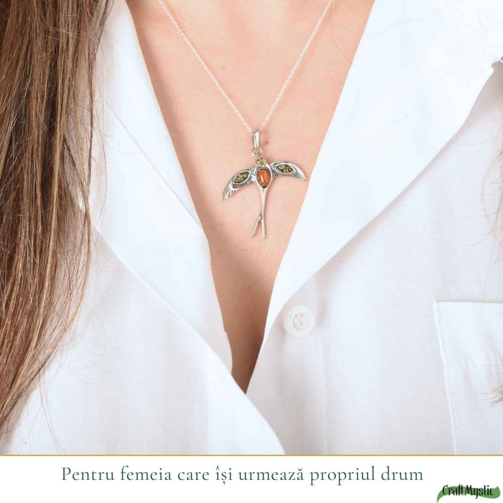 Colier Argint 925 Randunica cu Chihlimbar Natural – Libertate si Vitalitate [2]