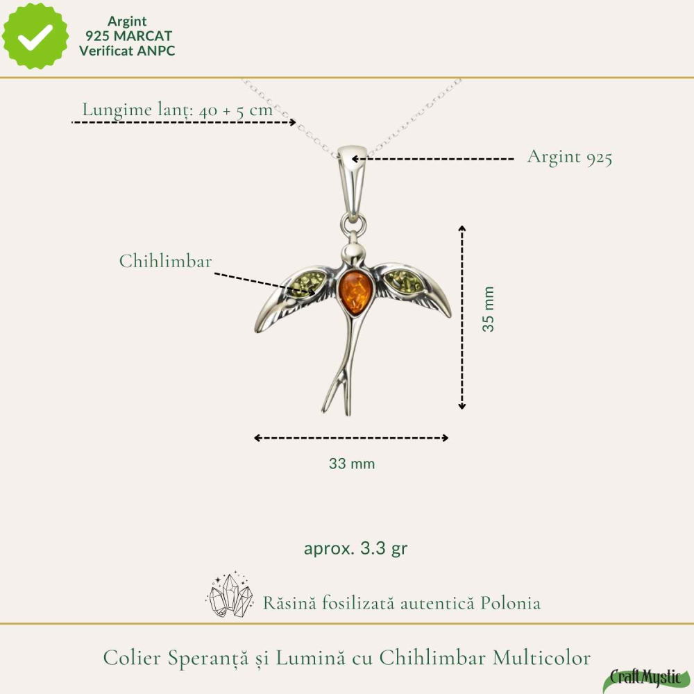Colier Argint 925 Randunica cu Chihlimbar Natural – Libertate si Vitalitate [4]