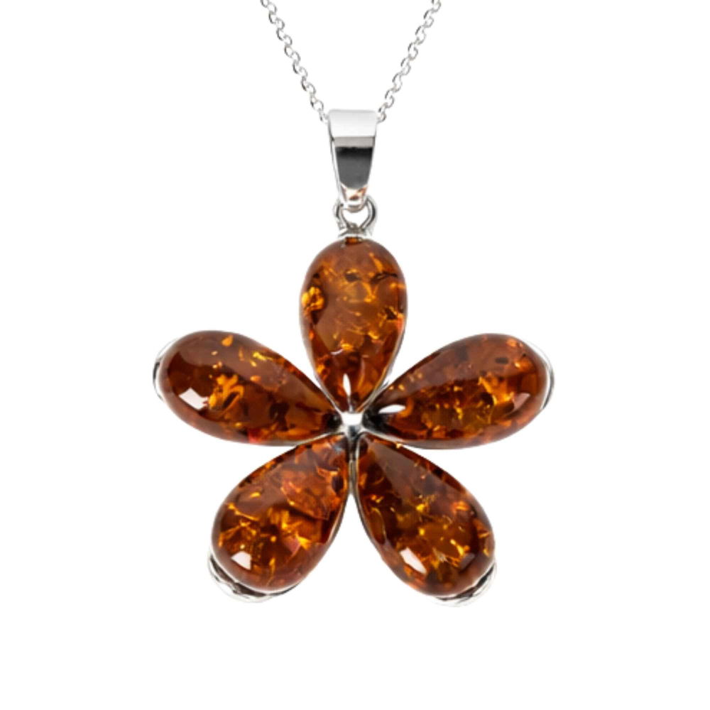 Colier Argint 925 cu Floare Mare din Chihlimbar Natural – Energie Calda si Protectie [1]