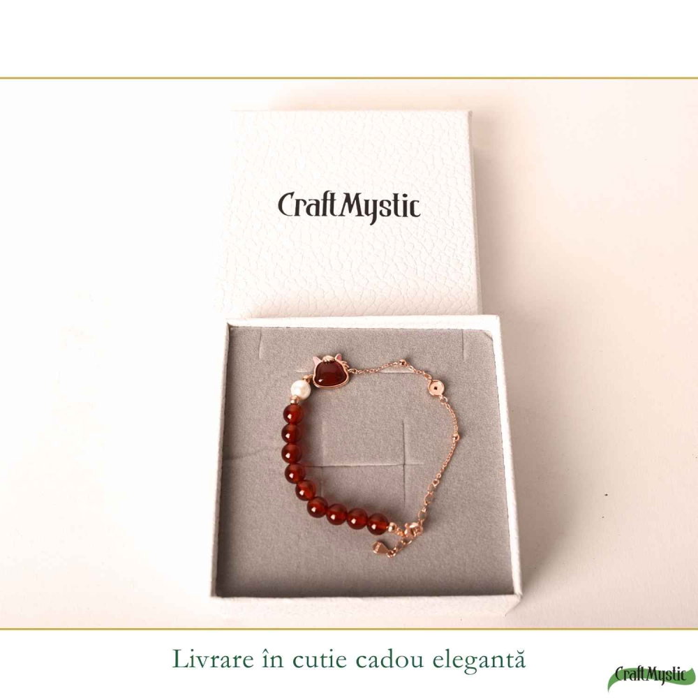 Bratara Argint 925 cu Agat Rosu Natural si Calut – Curaj, Energie si Eleganta [6]