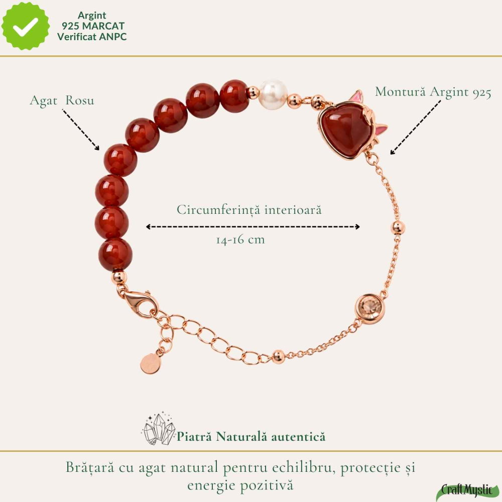 Bratara Argint 925 cu Agat Rosu Natural si Calut – Curaj, Energie si Eleganta [4]
