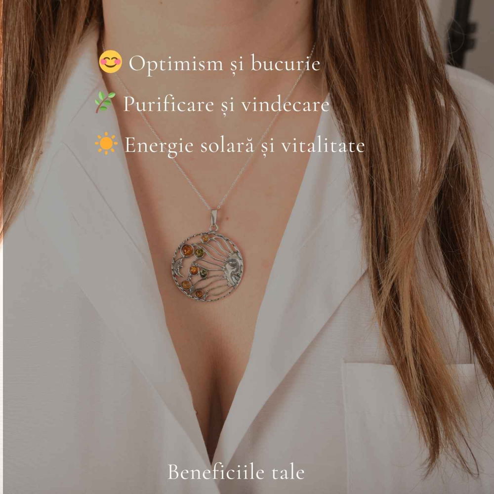 Colier Argint 925 Rotund Soare si Luna cu Chihlimbar Natural – Echilibru si Vitalitate [3]