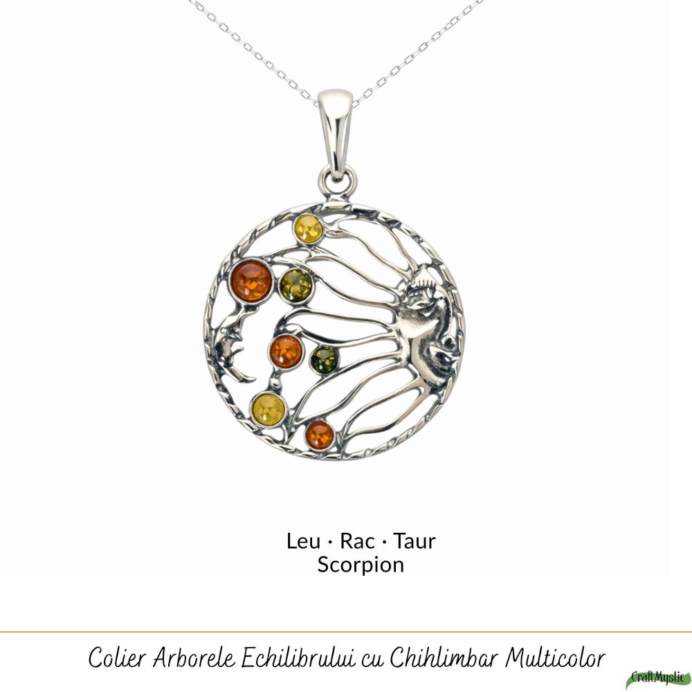 Colier Argint 925 Rotund Soare si Luna cu Chihlimbar Natural – Echilibru si Vitalitate [5]