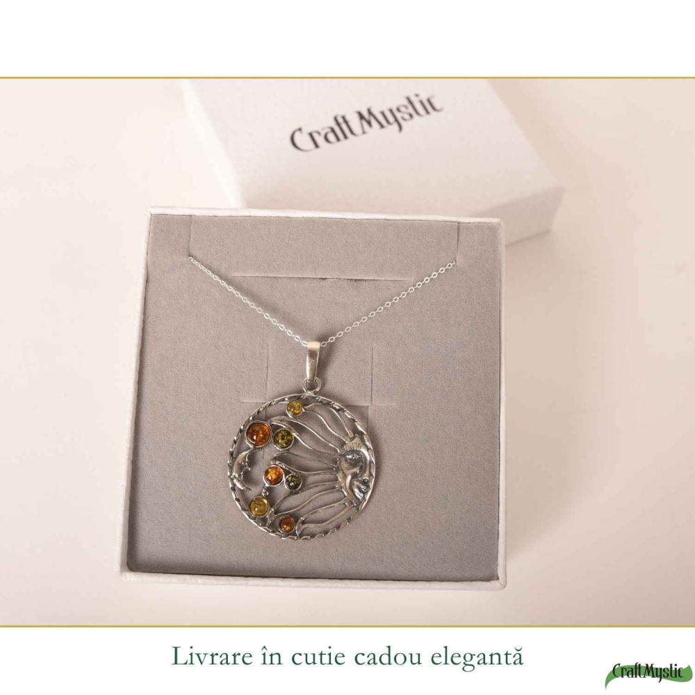Colier Argint 925 Rotund Soare si Luna cu Chihlimbar Natural – Echilibru si Vitalitate [6]