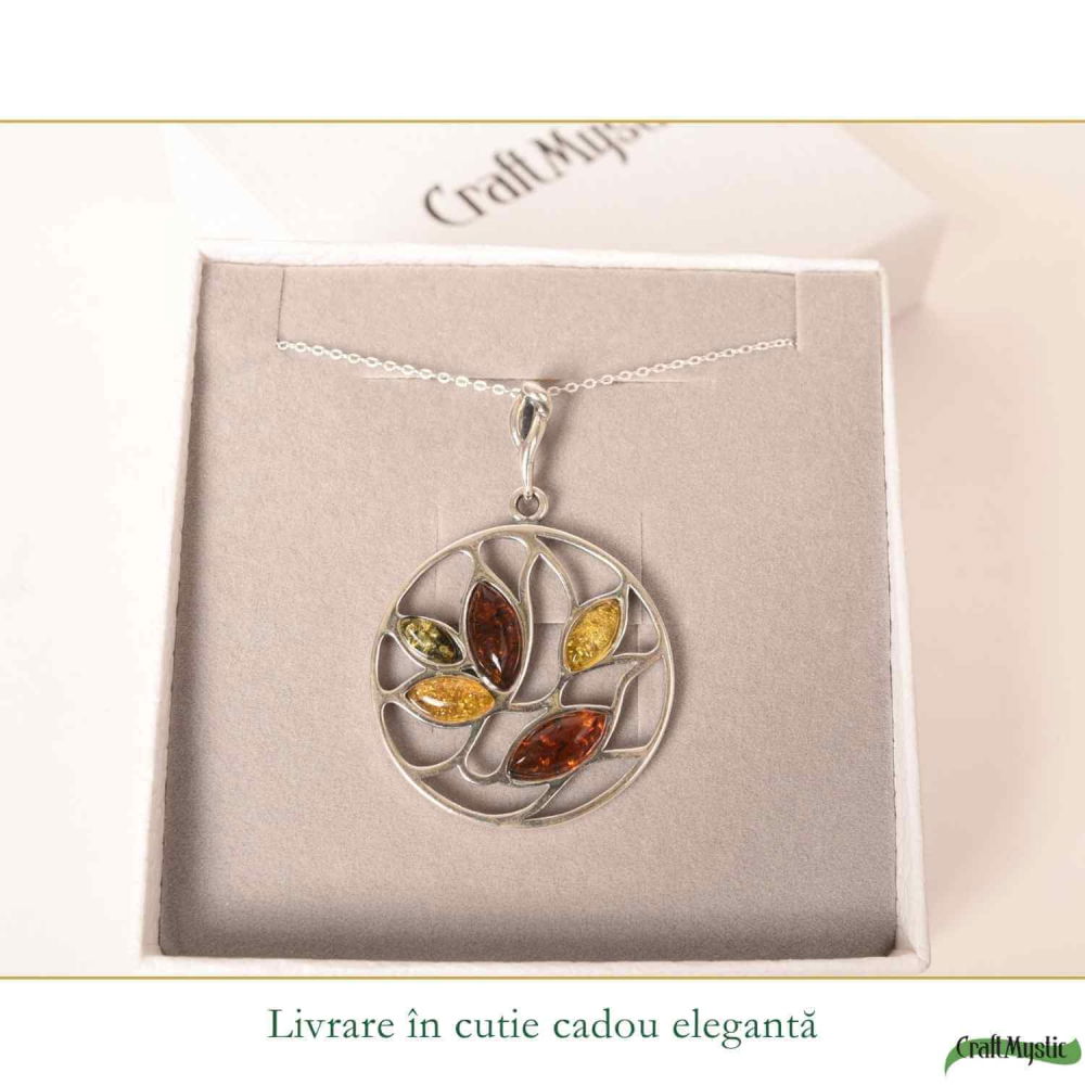 Colier Argint 925 Rotund cu Frunze din Chihlimbar Natural – Vitalitate Solara [6]