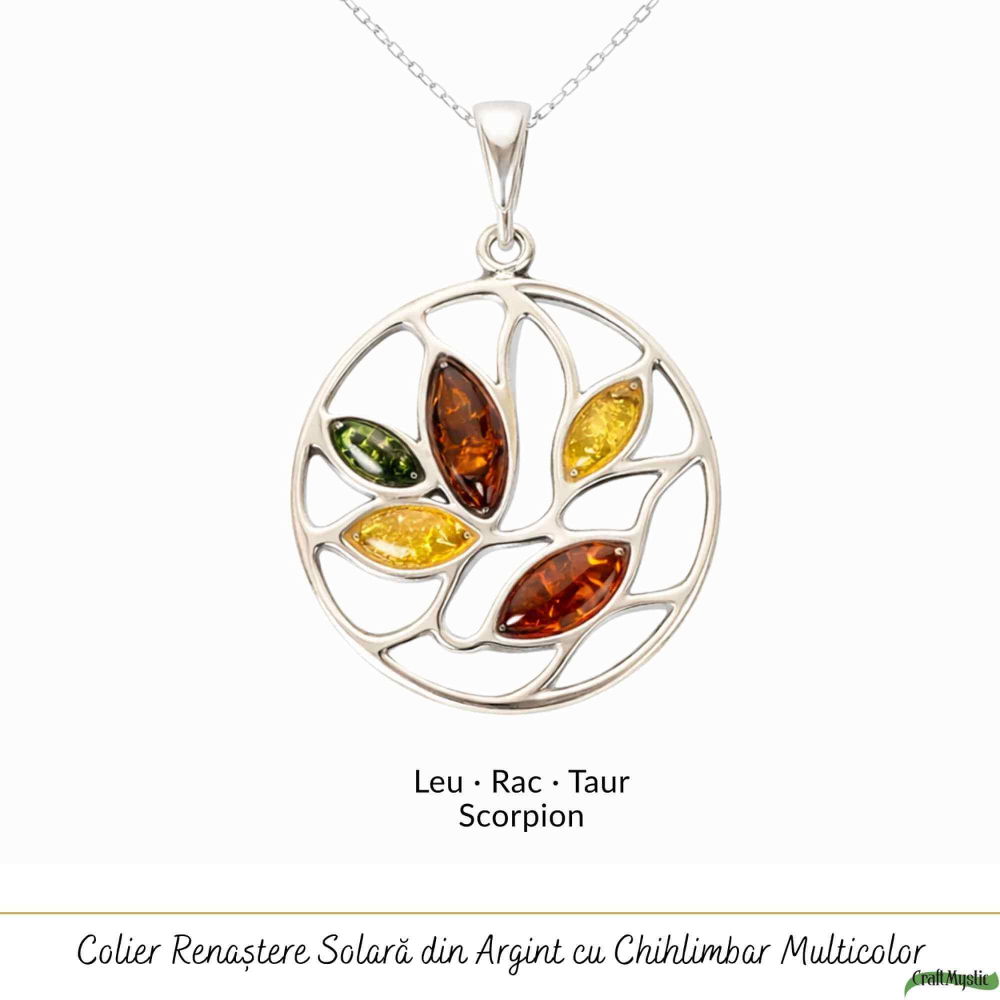 Colier Argint 925 Rotund cu Frunze din Chihlimbar Natural – Vitalitate Solara [5]