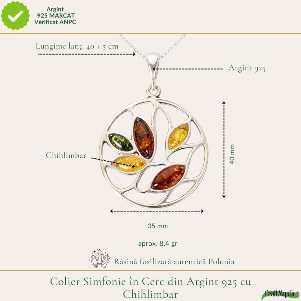 Colier Argint 925 Rotund cu Frunze din Chihlimbar Natural – Vitalitate Solara [4]