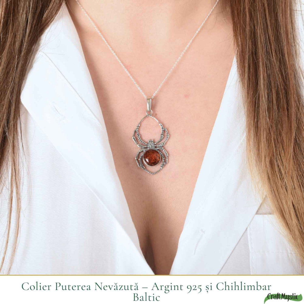 Colier Argint 925 Paianjen cu Chihlimbar Natural – Protecție si Vitalitate [2]