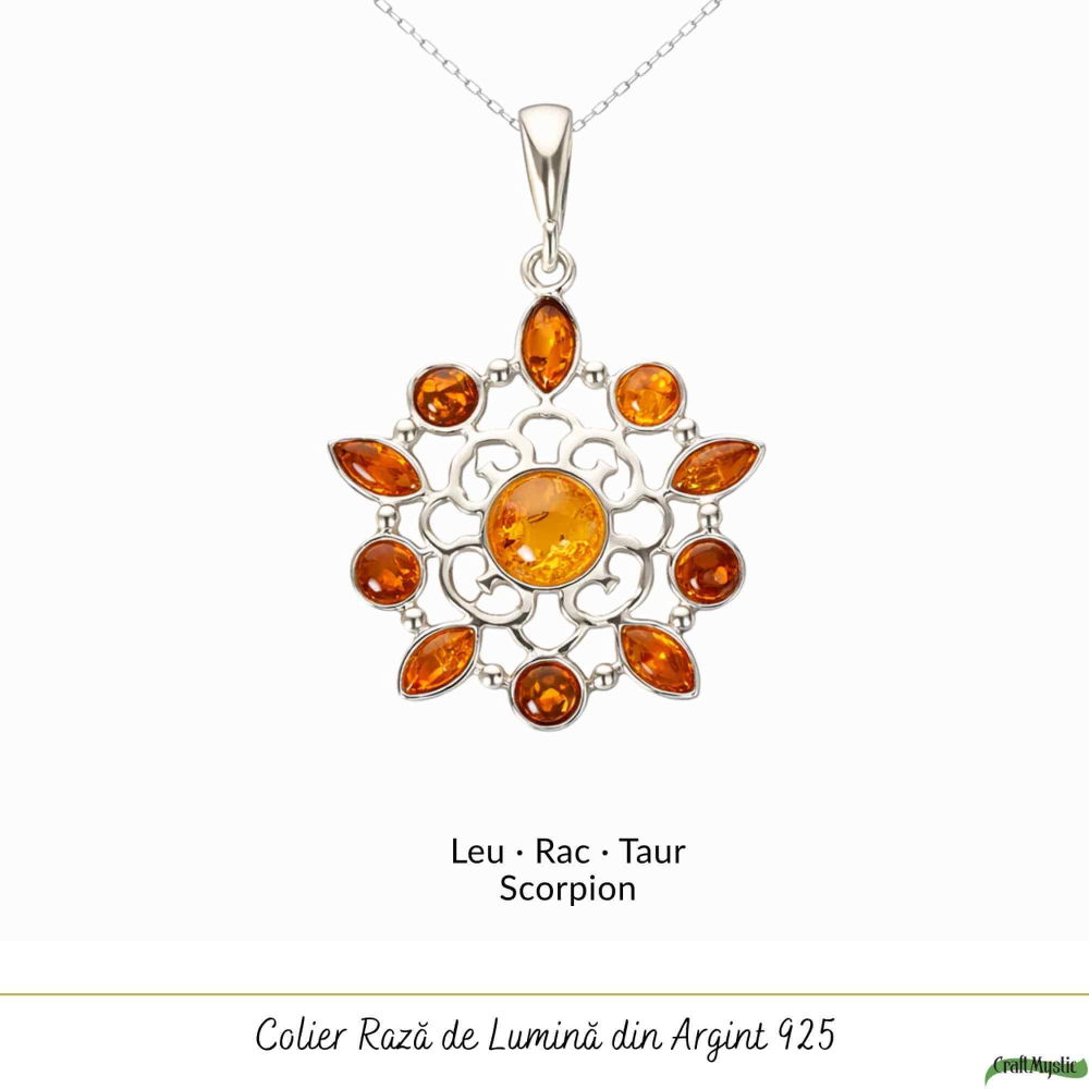 Colier Argint 925 Floare cu Chihlimbar Natural – Vitalitate si Feminitate [5]