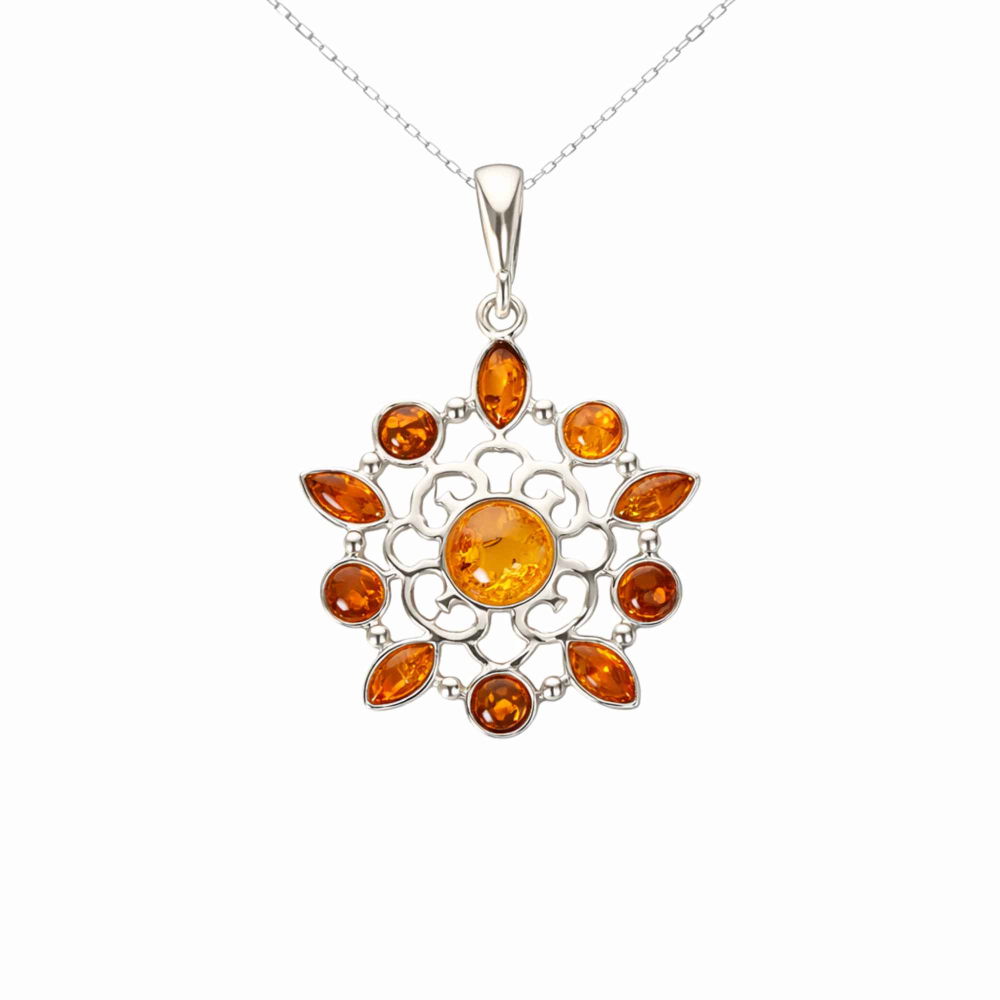 Colier Argint 925 Floare cu Chihlimbar Natural – Vitalitate si Feminitate [1]