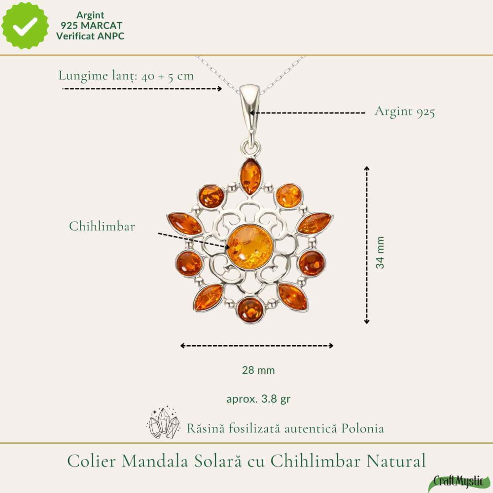 Colier Argint 925 Floare cu Chihlimbar Natural – Vitalitate si Feminitate [4]