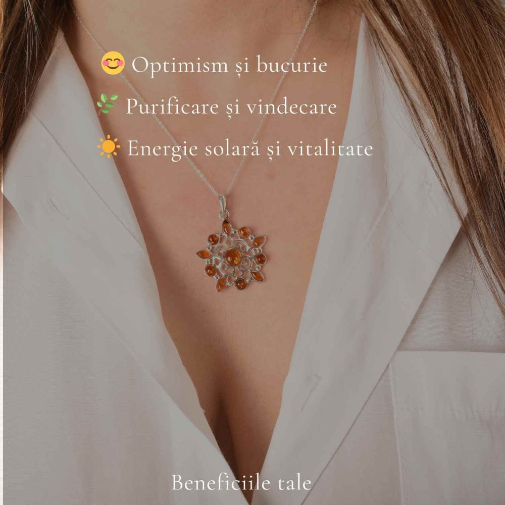 Colier Argint 925 Floare cu Chihlimbar Natural – Vitalitate si Feminitate [3]
