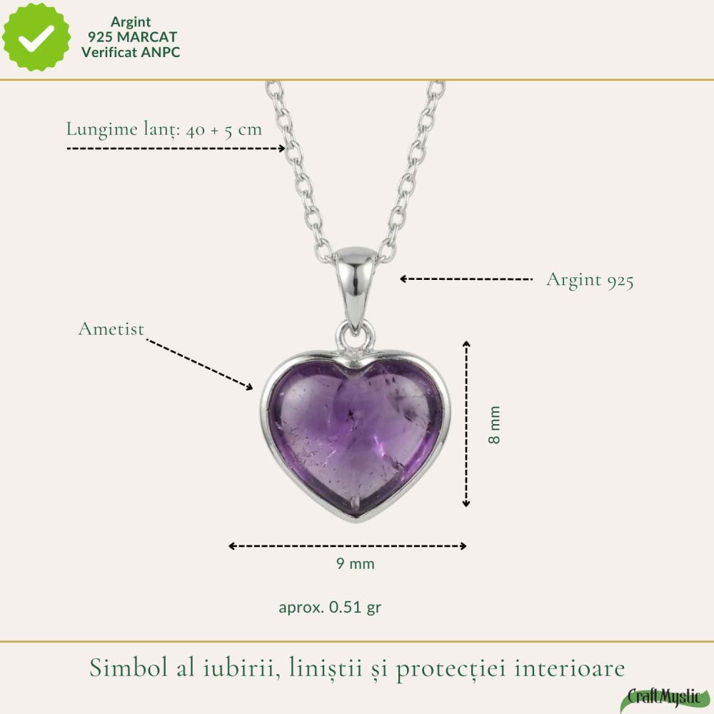 Colier Argint 925 Inima cu Ametist Natural – Calm, Iubire si Echilibru Interior [4]