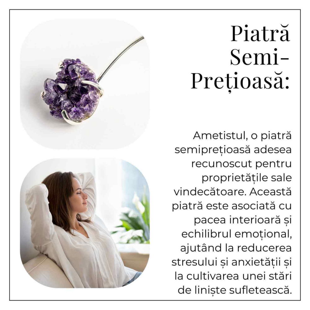 Colier Choker Argintiu cu Piatra Naturala Ametist Druzy - Protecte si Energie Positiva [6]