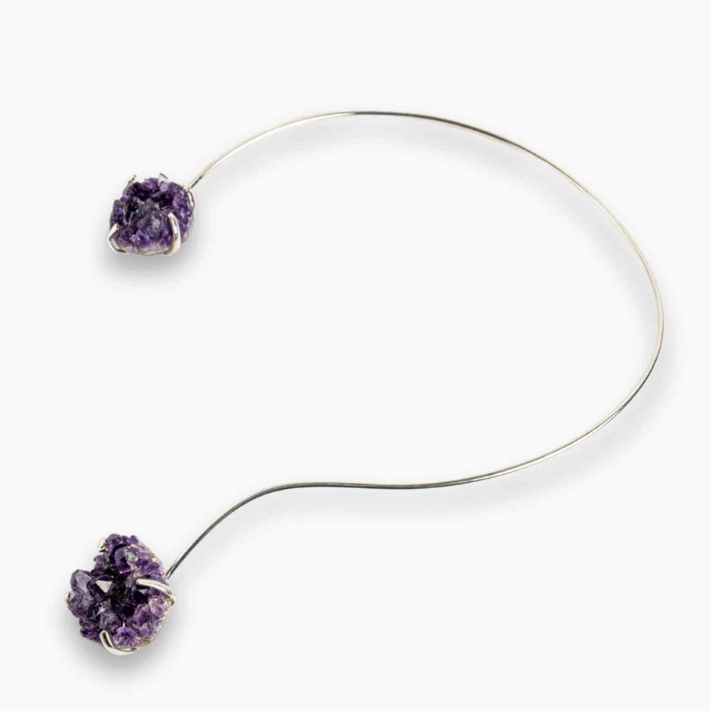 Colier Choker Argintiu cu Piatra Naturala Ametist Druzy - Protecte si Energie Positiva [9]