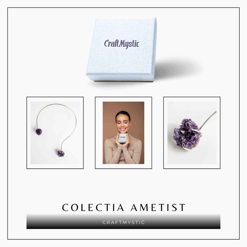 Colier Choker Argintiu cu Piatra Naturala Ametist Druzy - Protecte si Energie Positiva [7]