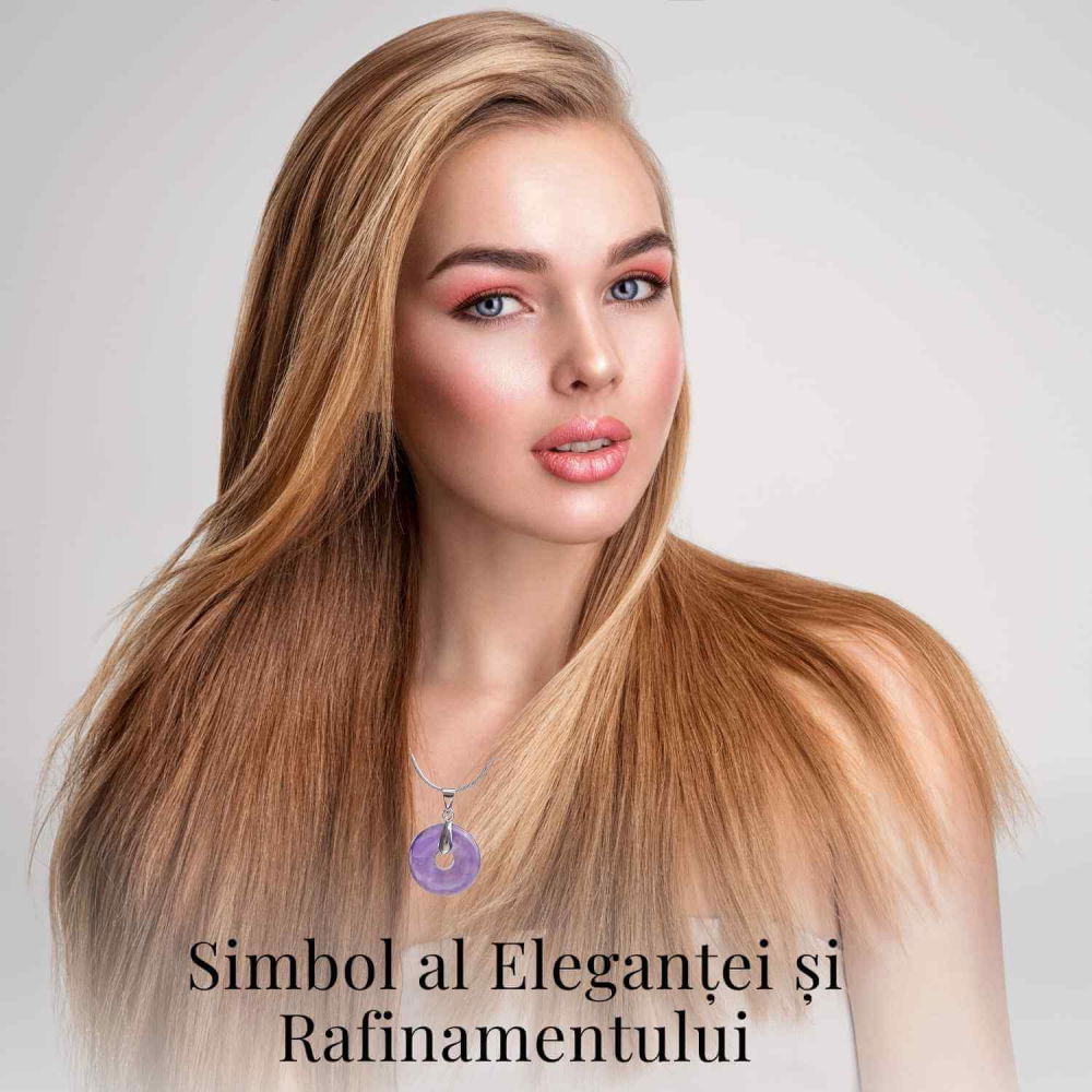 Colier Argintiu cu Ametist Forma Pi - Calm și Spiritualitate, Lungime Totala 50 cm, Diametru Pandantiv 20 mm [5]