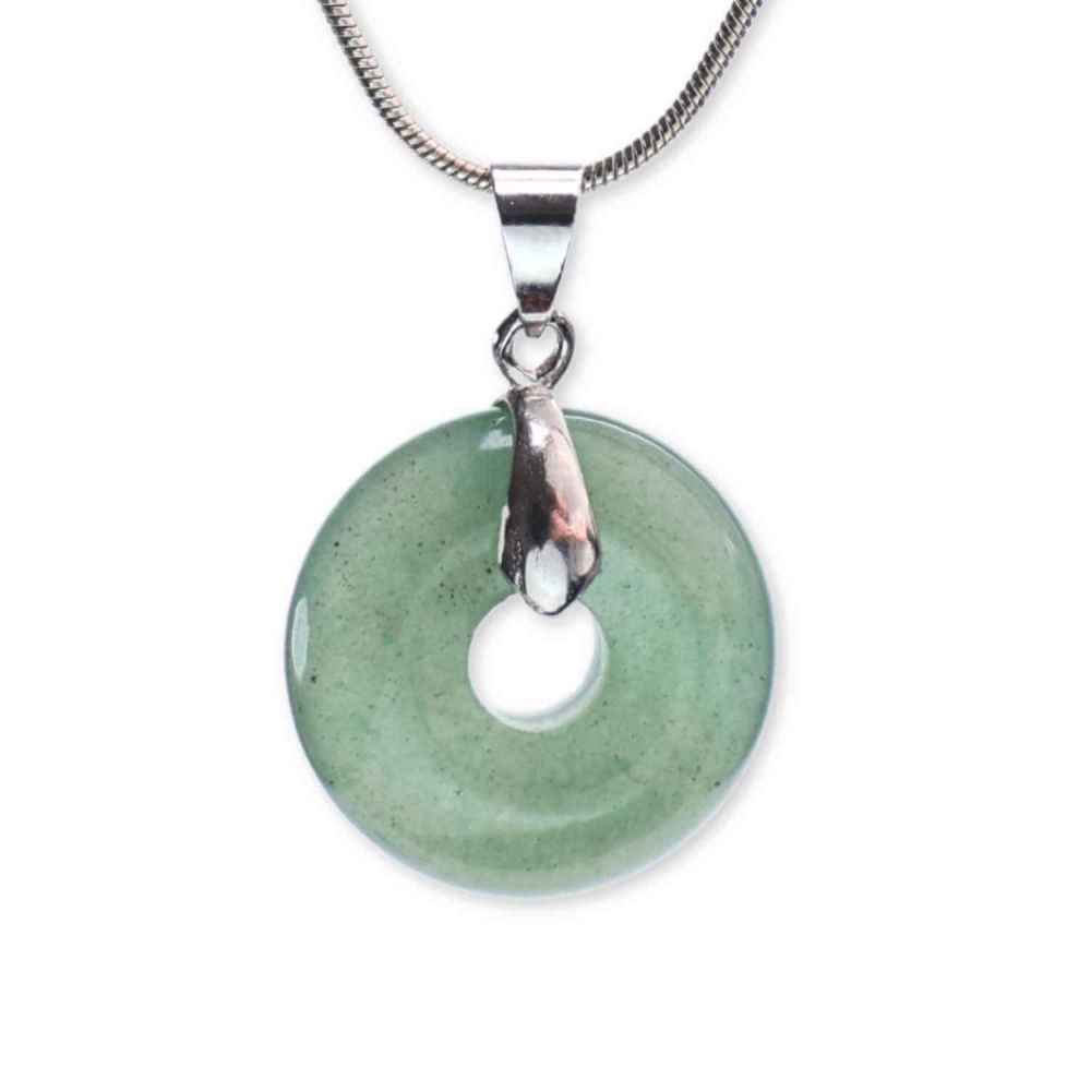 Colier Argintiu cu Aventurin Verde Forma Pi - Echilibru și Prosperitate, Lungime Totala 50 cm, Diametru Pandantiv 20 mm [1]