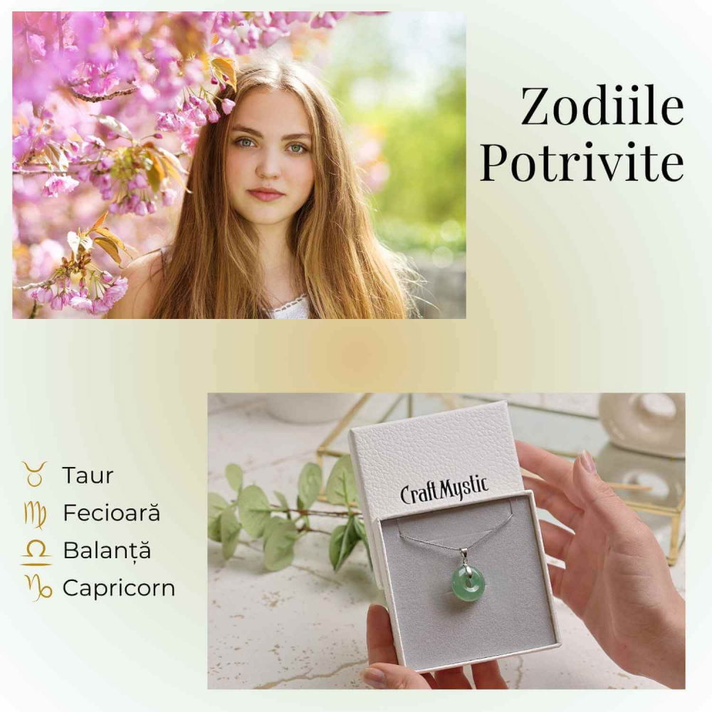 Colier Argintiu cu Aventurin Verde Forma Pi - Echilibru și Prosperitate, Lungime Totala 50 cm, Diametru Pandantiv 20 mm [3]