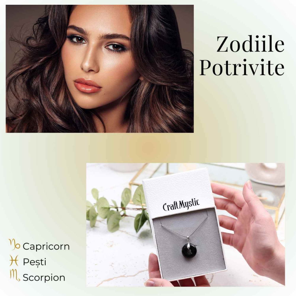 Colier Argintiu cu Obsidian Forma Pi - Protectie si Echilibru, Lungime Totala 50 cm, Diametru Pandantiv 20 mm [3]