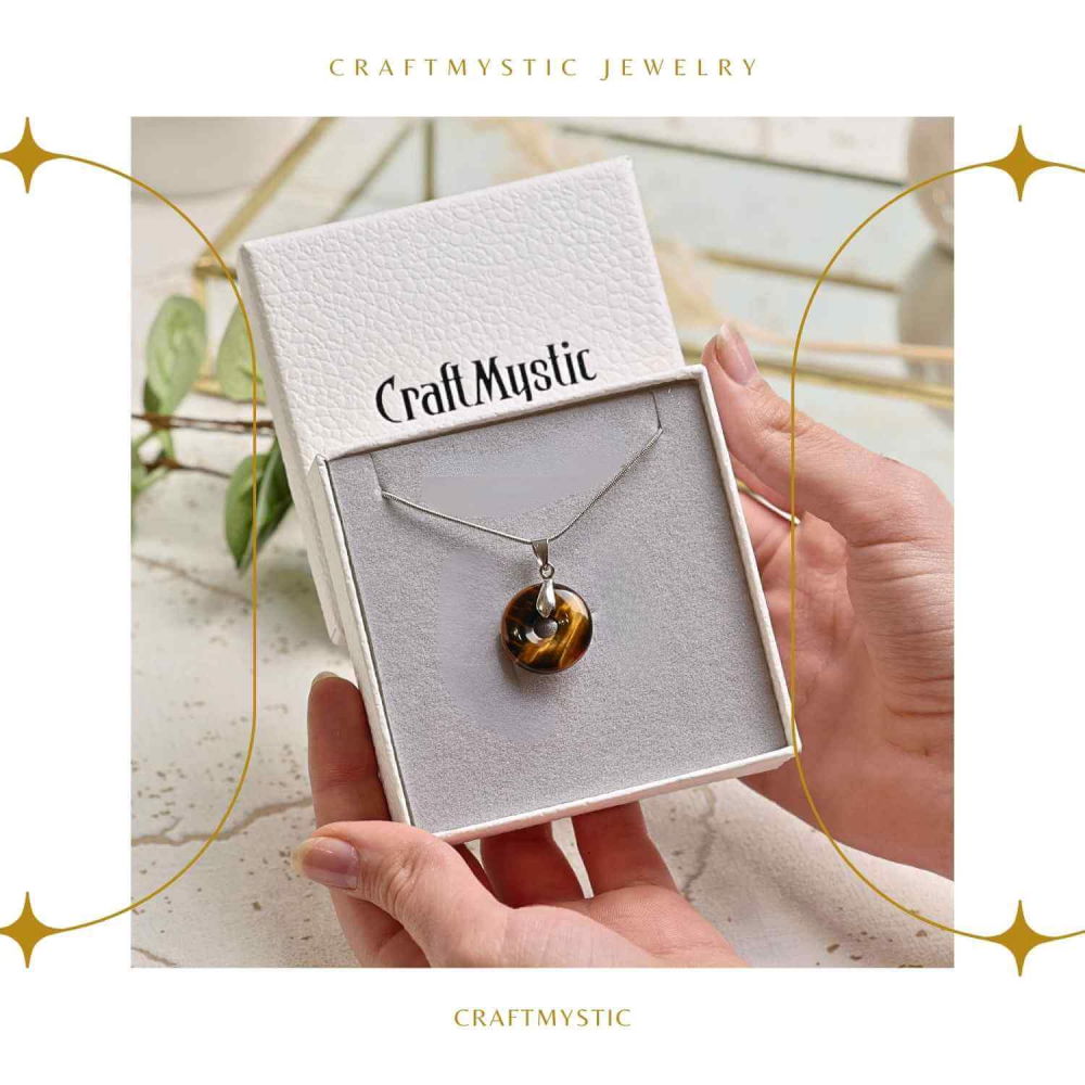 Colier Argintiu cu Ochi de Tigru Forma Pi - Protectie si Energie, Lungime Totala 50 cm, Diametru Pandantiv 20 mm [9]