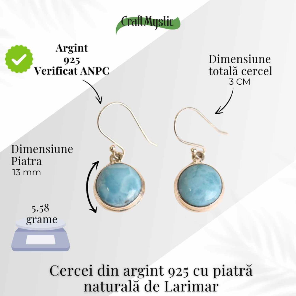 Cercei Argint 925 cu Larimar Rotund – Armonie si Linstire Interioara [4]