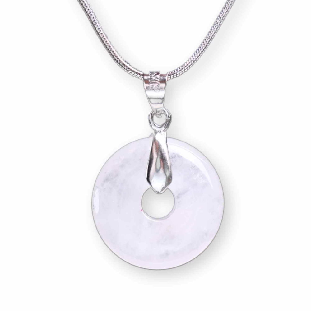 Colier Argintiu Cuart Transparent Forma Pi - Claritate si Energie Pura, Lungime Totala 50 cm, Diametru Pandantiv 20 mm [10]