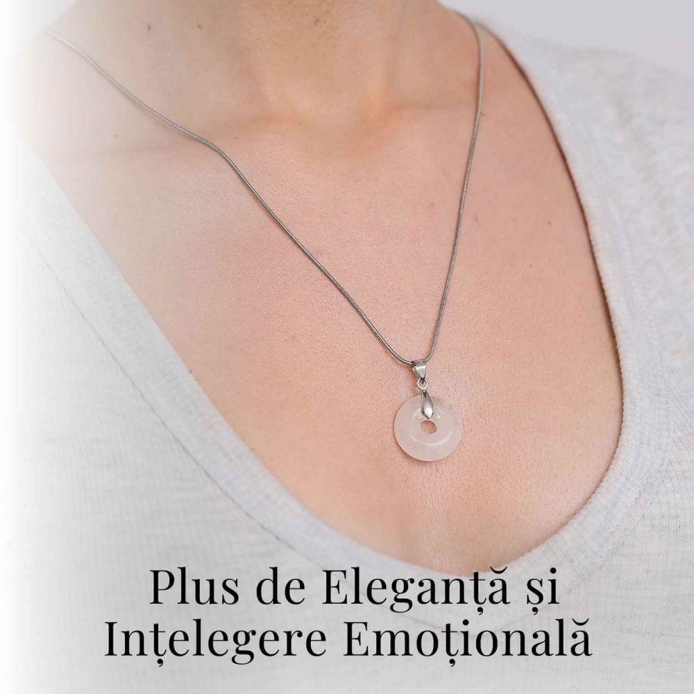 Colier Argintiu Cuart Transparent Forma Pi - Claritate si Energie Pura, Lungime Totala 50 cm, Diametru Pandantiv 20 mm [7]