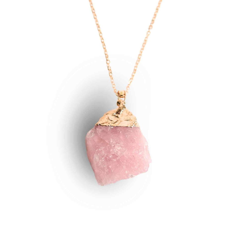 Colier auriu ajustabil cu pandantiv din Cuart Roz brut – Vindecare și Iubire [1]