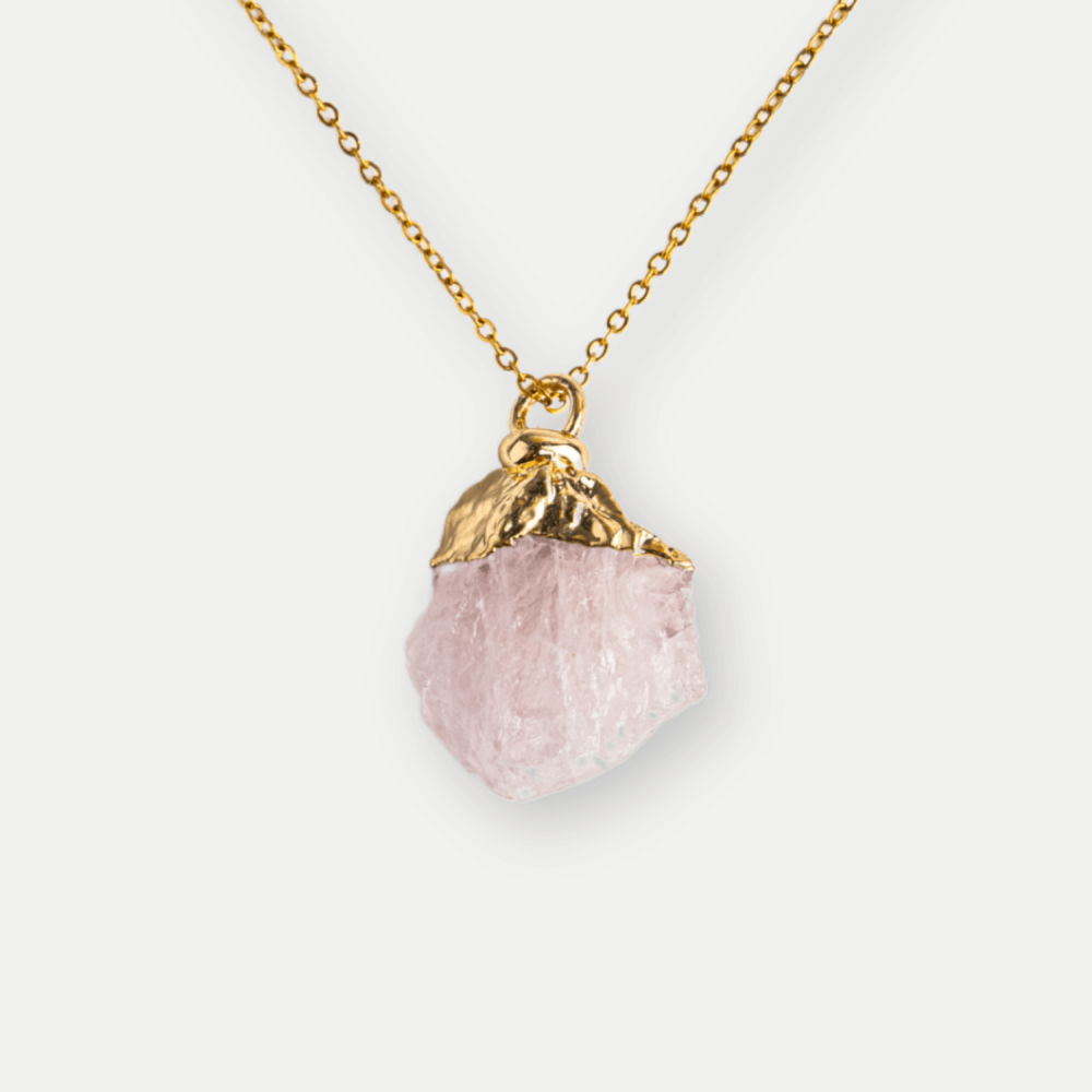 Iubire si Armonie – Colier cu Piatra Cuart Roz si Lant Auriu [1]