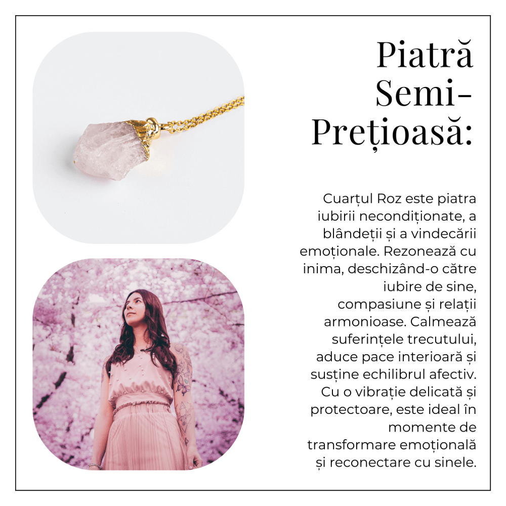Iubire si Armonie – Colier cu Piatra Cuart Roz si Lant Auriu [6]