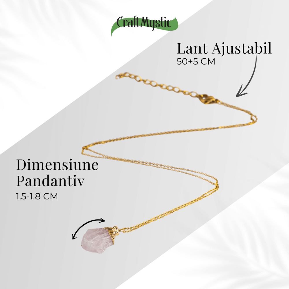Iubire si Armonie – Colier cu Piatra Cuart Roz si Lant Auriu [4]