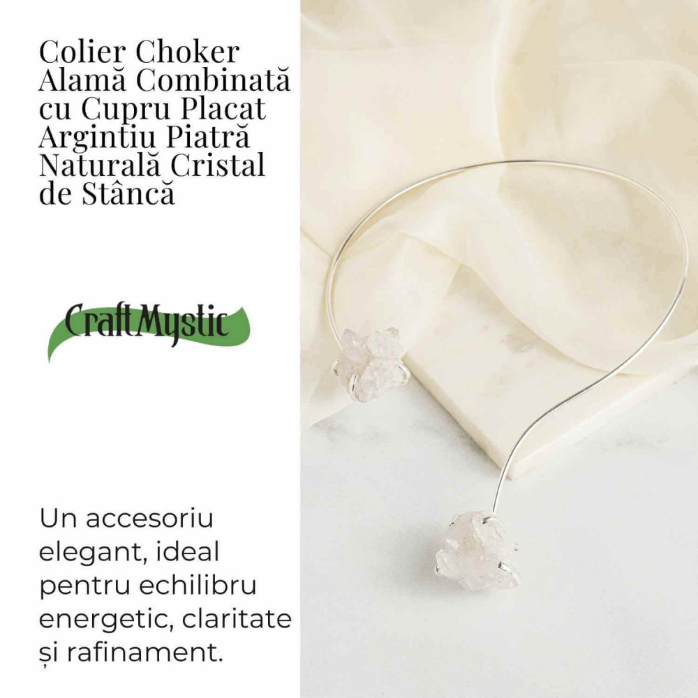 Colier Choker Argintiu cu Cristal de Stanca – Echilibru si Claritate Energetica [3]