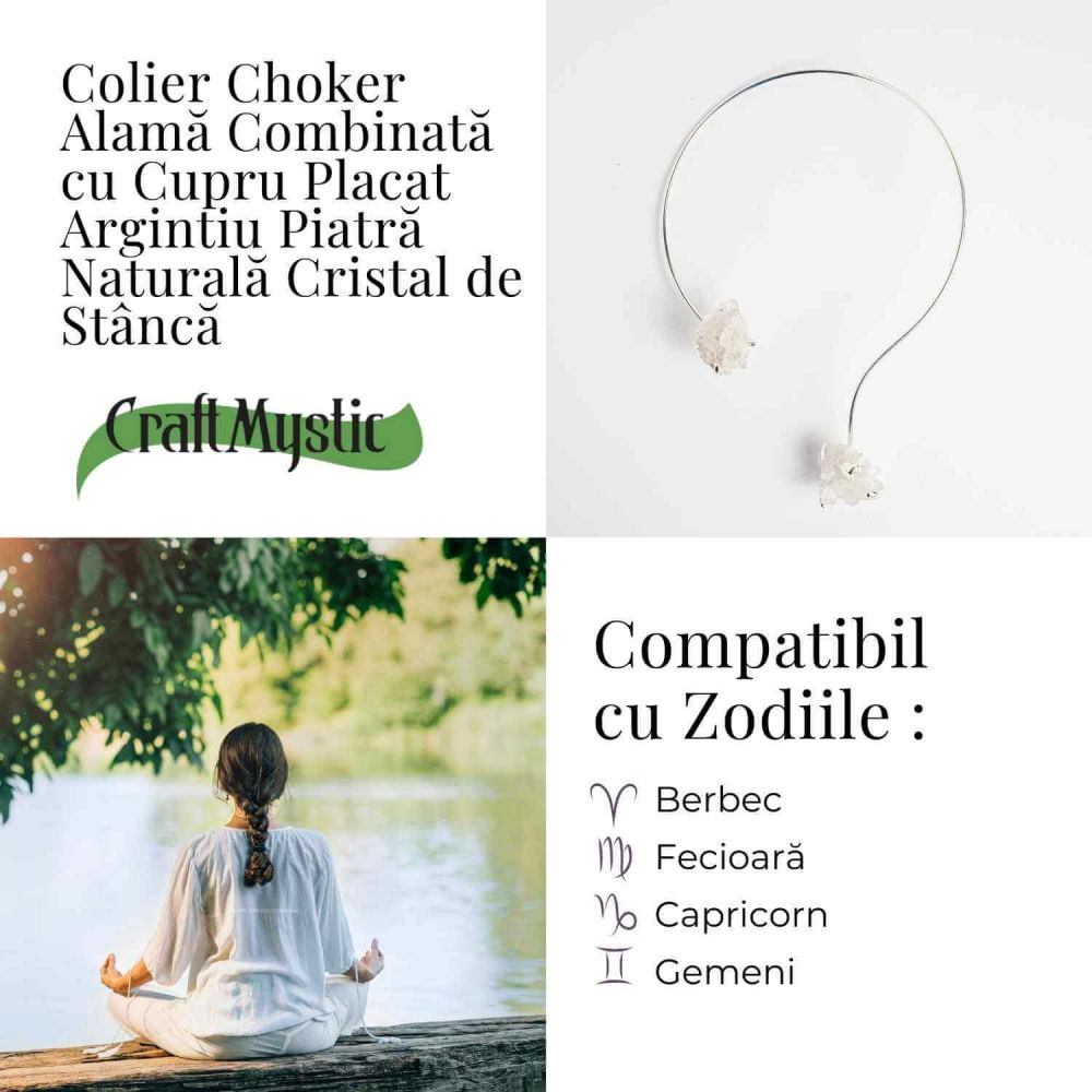 Colier Choker Argintiu cu Cristal de Stanca – Echilibru si Claritate Energetica [5]