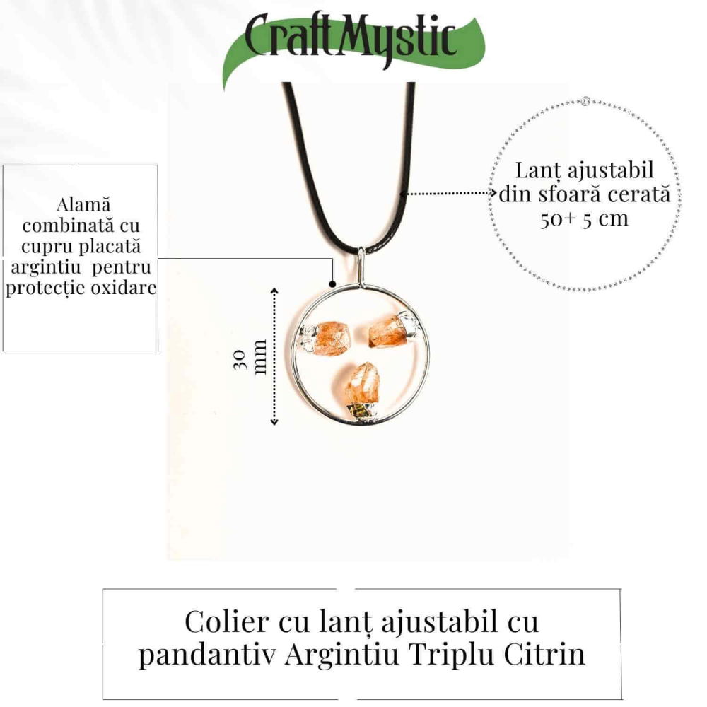 Colier cu pandantiv rotund si 3 pietre de Citrin – Abundenta si Energie Pozitiva [5]