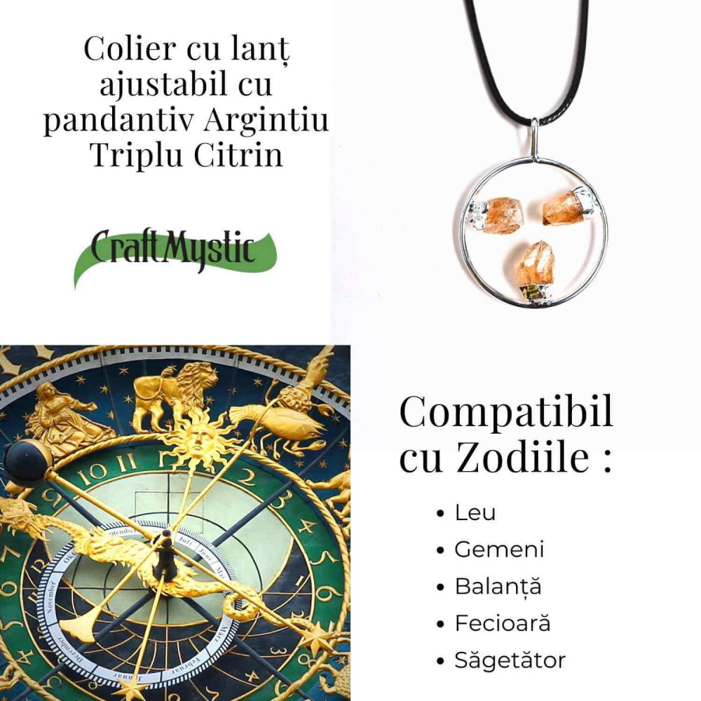 Colier cu pandantiv rotund si 3 pietre de Citrin – Abundenta si Energie Pozitiva [4]