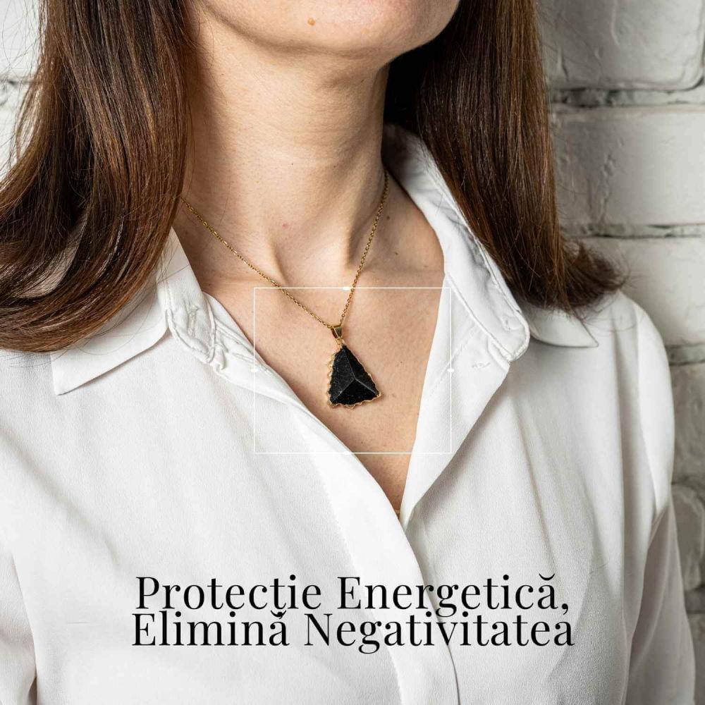 Colier Auriu din Cupru Placat cu Piatra Naturala Obsidian - Protectie si Echilibru [2]