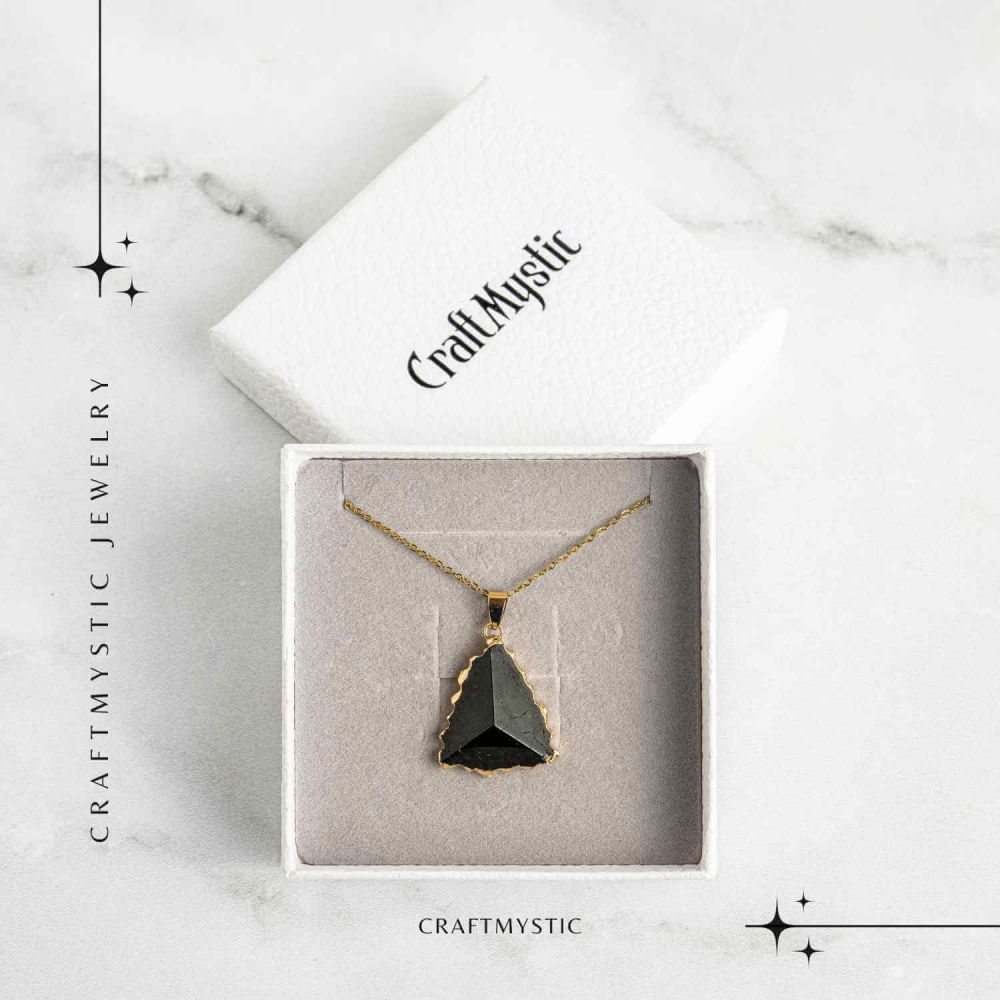 Colier Auriu din Cupru Placat cu Piatra Naturala Obsidian - Protectie si Echilibru [7]