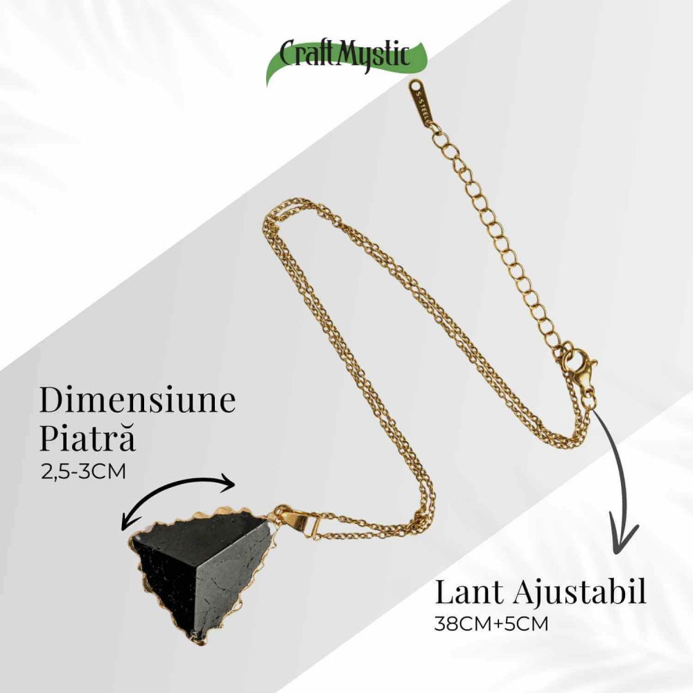 Colier Auriu din Cupru Placat cu Piatra Naturala Obsidian - Protectie si Echilibru [5]