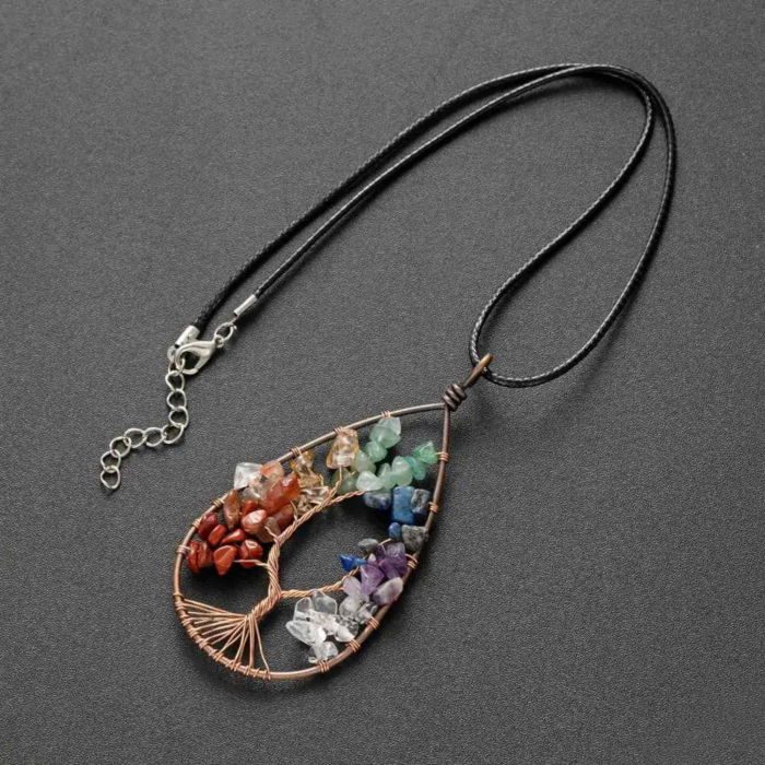 Colier Boho cu Pandantiv in Forma de Lacrima si Arbore al Vietii din Pietre Semipretioase pentru Echilibrarea celor 7 Chakre [7]