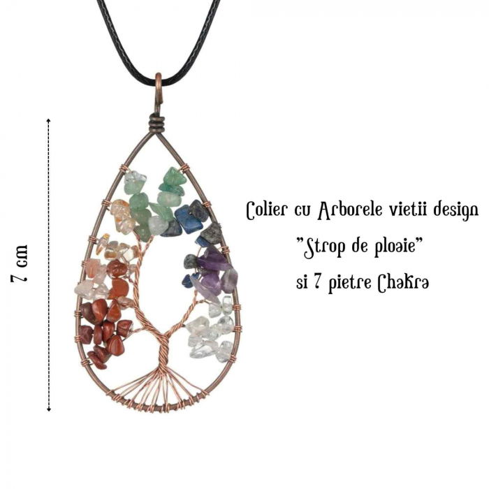 Colier Boho cu Pandantiv in Forma de Lacrima si Arbore al Vietii din Pietre Semipretioase pentru Echilibrarea celor 7 Chakre [2]
