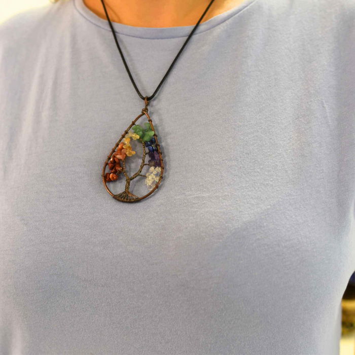 Colier Boho cu Pandantiv in Forma de Lacrima si Arbore al Vietii din Pietre Semipretioase pentru Echilibrarea celor 7 Chakre [3]