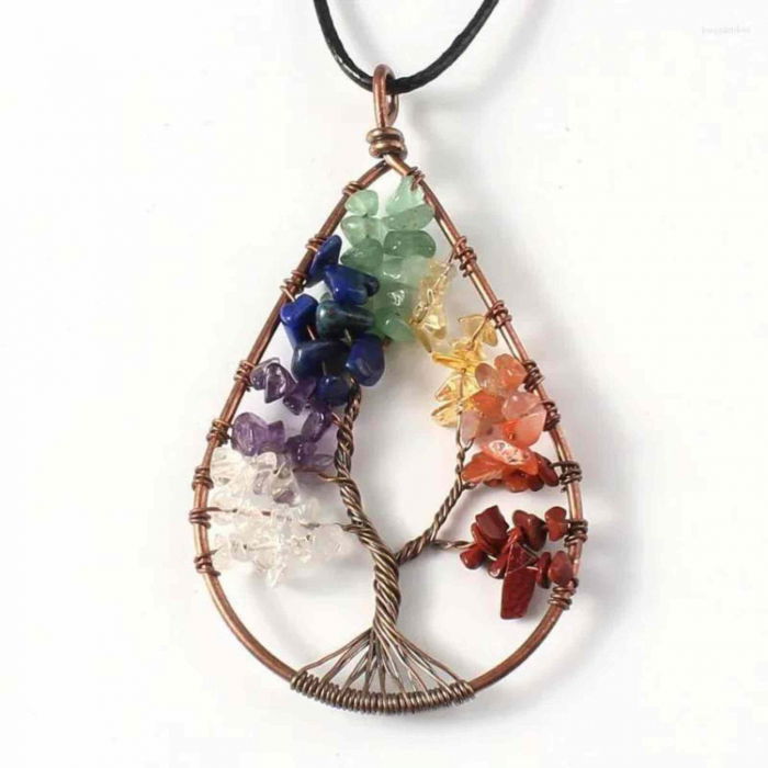 Colier Boho cu Pandantiv in Forma de Lacrima si Arbore al Vietii din Pietre Semipretioase pentru Echilibrarea celor 7 Chakre [5]